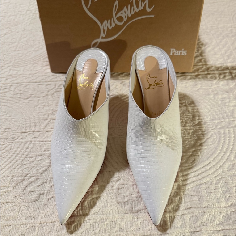 Christian Louboutin White Textured Mules